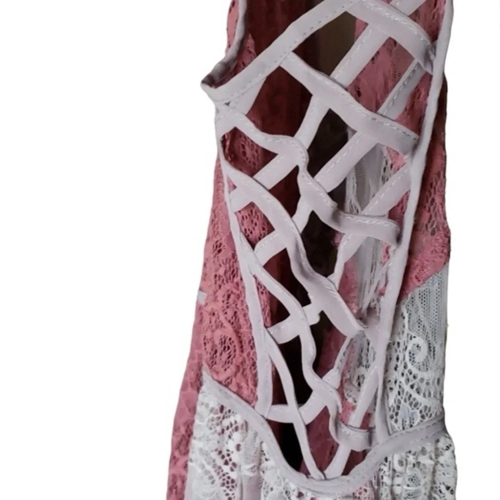 Gimmicks by BKE Rose Pink & Taupe Lace Spaghetti Straps Dress Tunic Women’s XS - Picture 7 of 12